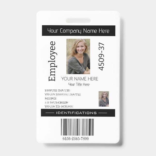 Custom Simple Employee Photo ID Company Security  Badge (Front)