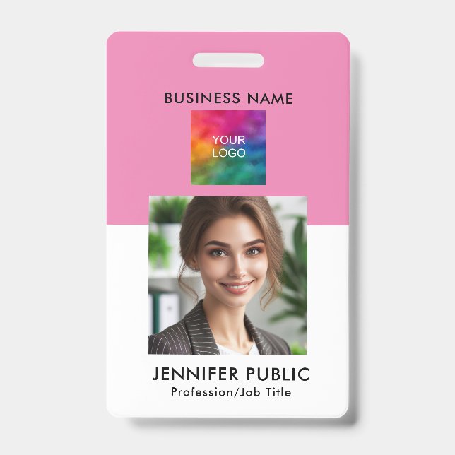 Custom Simple Employee Photo QR Code Company Logo Badge (Front)