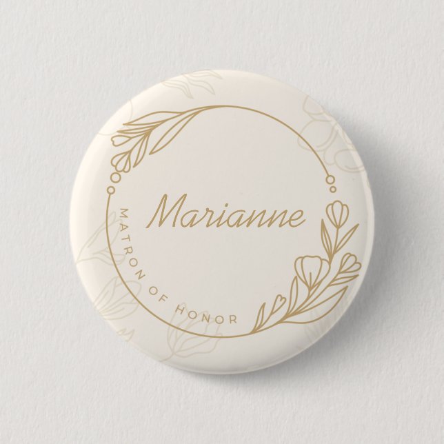 Custom Simple Floral Matron of Honor Button (Front)