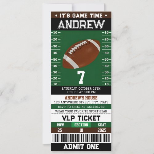 Custom simple Football Ticket Birthday Invitation