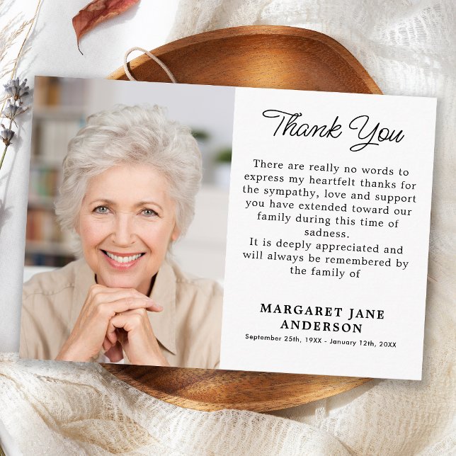 Custom Simple Funeral Personalized Photo Thank You Card (Creator Uploaded)