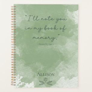 Custom Simple Green Elegant Watercolor Floral Planner