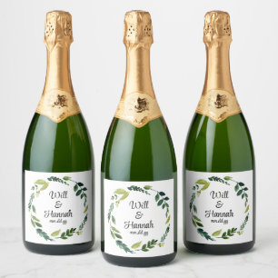 Custom Simple Greenery Wedding Reception Champagne Sparkling Wine Label