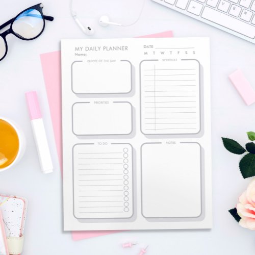 Custom Simple Grey Minimal Undated Daily Planner Notepad