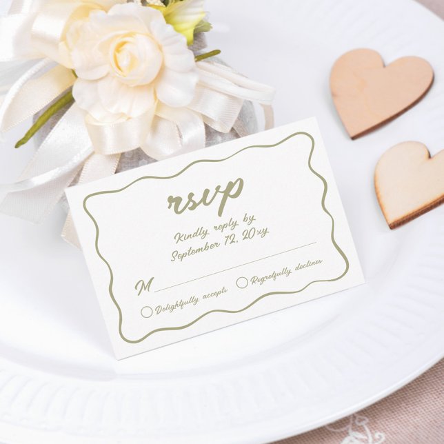 Custom Simple Hand Written Olive Green Wedding RSVP Card (Creator Uploaded)