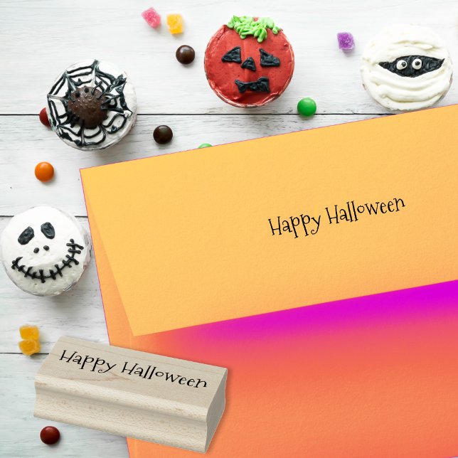 Custom Simple Happy Halloween Greetings Fun Script Rubber Stamp (Custom Simple Happy Halloween Greetings Fun Script Rubber Stamp)
