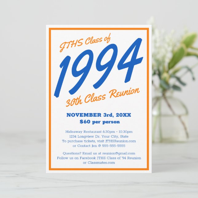 Custom Simple High School Class Reunion Invitation (Standing Front)