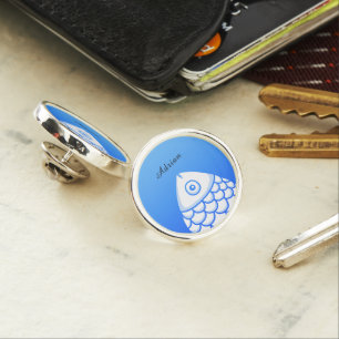 Custom Simple Koi Carp Fish Blue White Abstract Lapel Pin