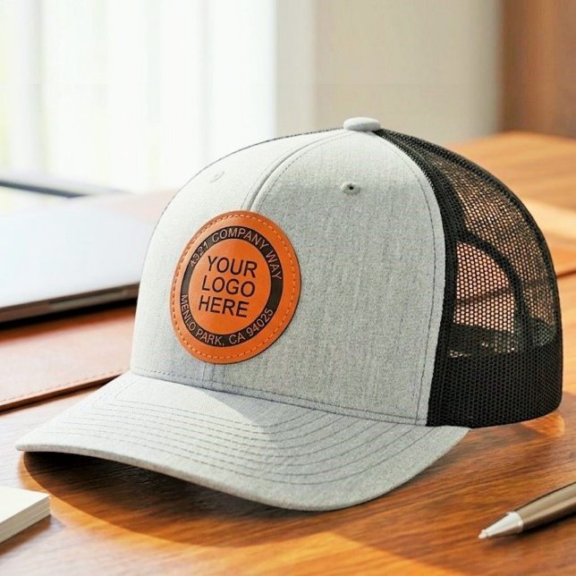 Custom Simple Logo With Text, Promotional Business Leather Patch Hat (Leather Patch Hats for Your Brand)