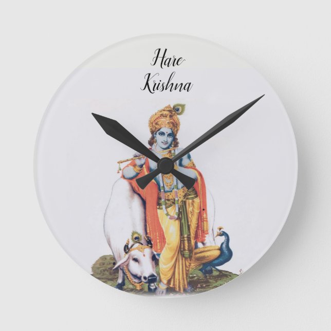 Custom Simple Lord Krishna with cow Round Clock (Front)