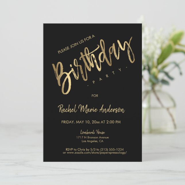 Custom Simple Minimalist Black Birthday Party Invitation (Standing Front)