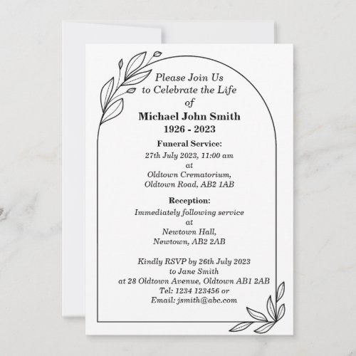 Custom Simple Minimalist Funeral Invitation Card