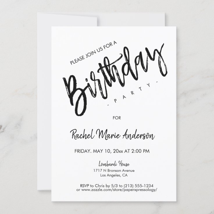 Custom Simple Minimalist Script Birthday Party Invitation | Zazzle