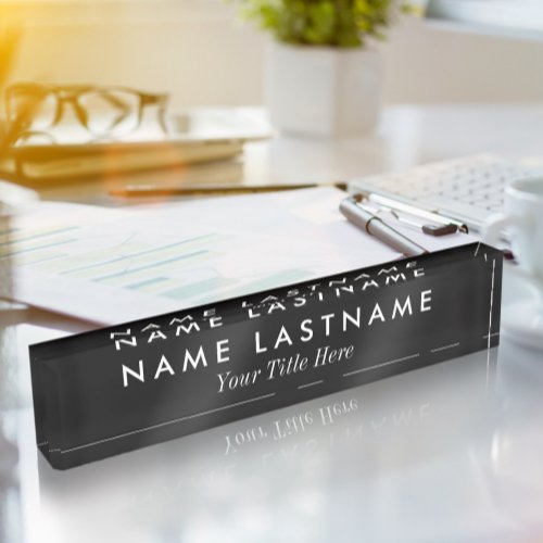 Custom Simple Modern Black White Title Desk Name Plate