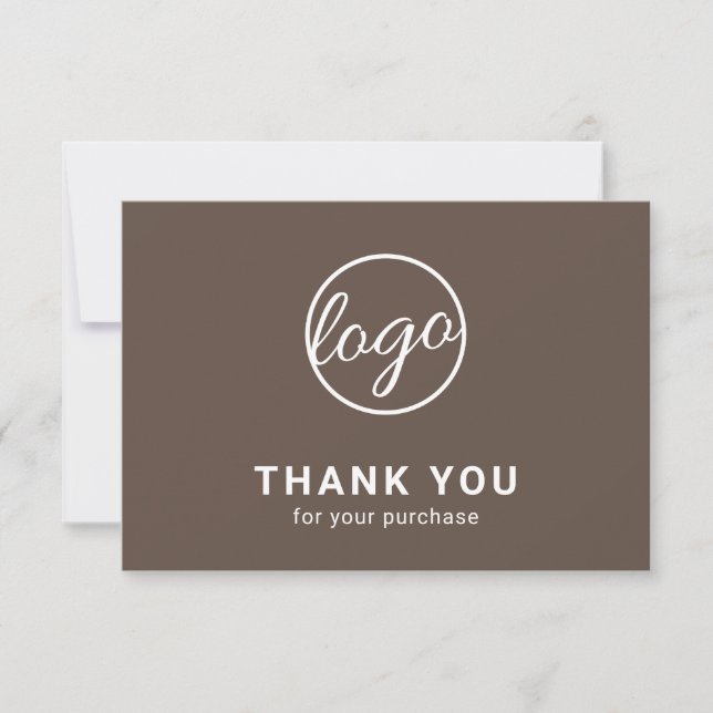 Custom Simple Modern Brown Logo Business Thank You Card (Front)