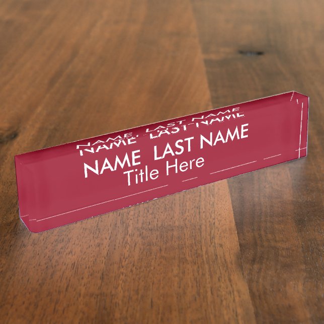 Custom Simple Modern Burgundy Red Stylish Title Desk Name Plate (Side)