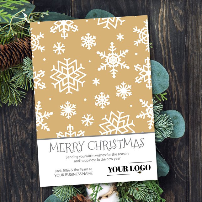 Custom Simple Modern Christmas Snowflake Logo Holiday Card (Logo Holiday Card with Merry Christmas and Snowflakes by Busy Business Bee)