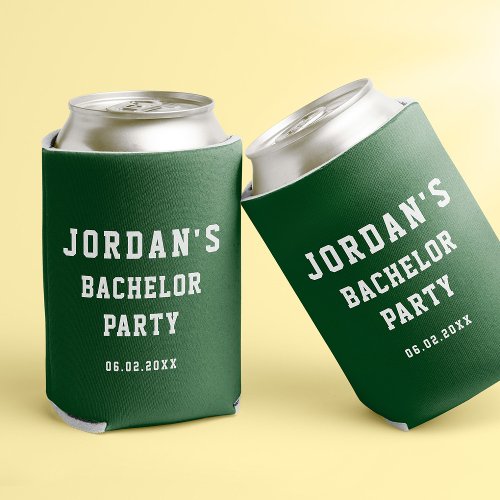 Custom Simple Modern Cool Bachelor Party Green Can Cooler