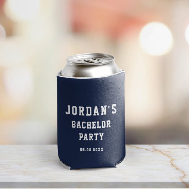 Custom Simple Modern Cool Bachelor Party Navy Blue Can Cooler (Creator Uploaded)