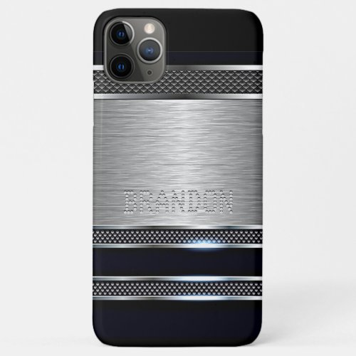 Custom Simple Modern Faux Metallic Stripes Pattern iPhone 11 Pro Max Case