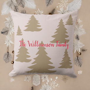 Custom simple modern holiday neutral gold tree  throw pillow