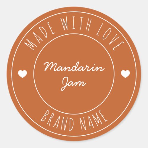 Custom Simple Modern Jam Canning Burnt Orange Classic Round Sticker