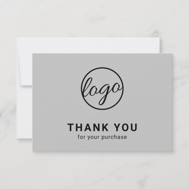 Custom Simple Modern Light Gray Logo Business Thank You Card (Front)
