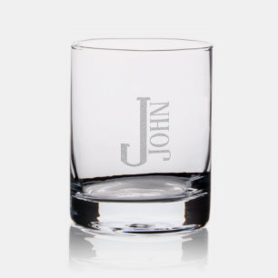 Custom Simple Modern Monogram Initial Name Whiskey Rocks Glass