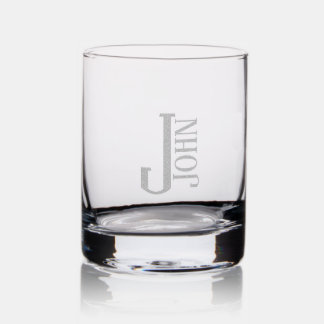 Custom Simple Modern Monogram Initial Name Whiskey Rocks Glass