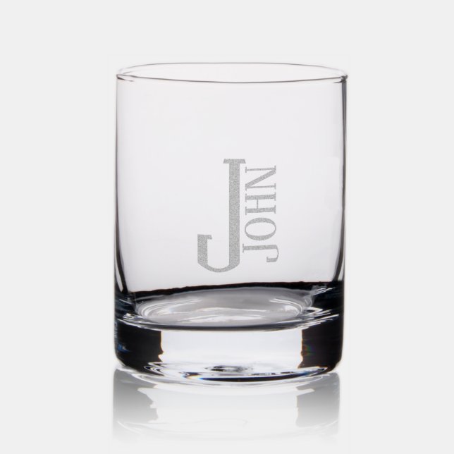 Custom Simple Modern Monogram Initial Name Whiskey Rocks Glass (Glassware)