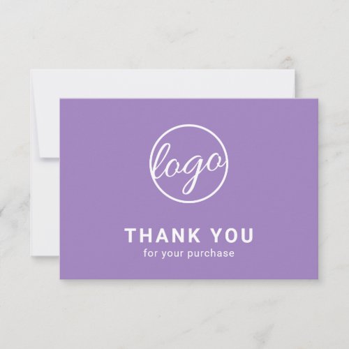 Custom Simple Modern Pastel Purple Logo Business Thank You Card