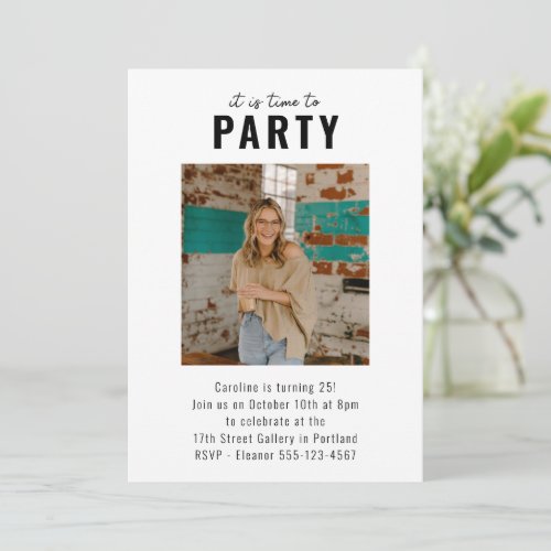 Custom Simple Modern Photo Adult Birthday Party Invitation