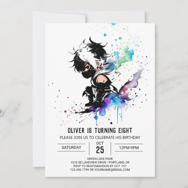 Custom Simple Ninja Boy Digital Birthday Invitation (Front)