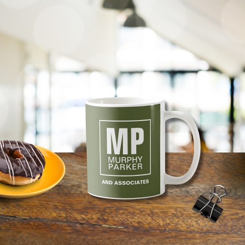 Custom Simple Olive Green Monogram Business Logo Coffee Mug