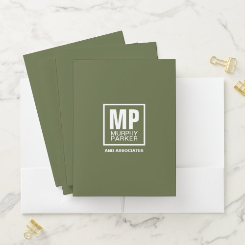 Custom Simple Olive Green Monogram Business Logo Pocket Folder
