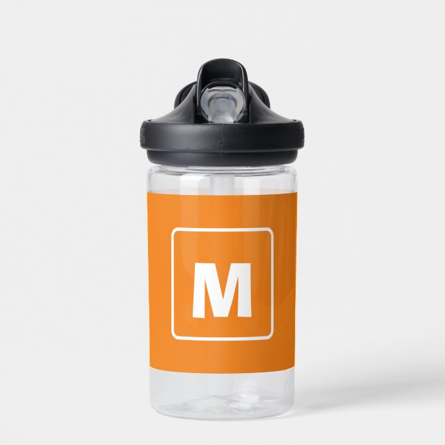 Custom Simple Orange Monogram Name Kids School  Water Bottle (Front)