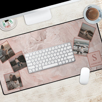 Custom Simple Photo Collage On Blush Pink Marble Desk Mat by CaseConceptCreations at Zazzle