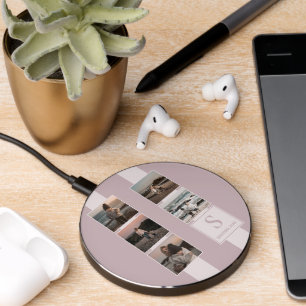 Custom Simple Photo Collage On Pastel Mauve Taupe Wireless Charger