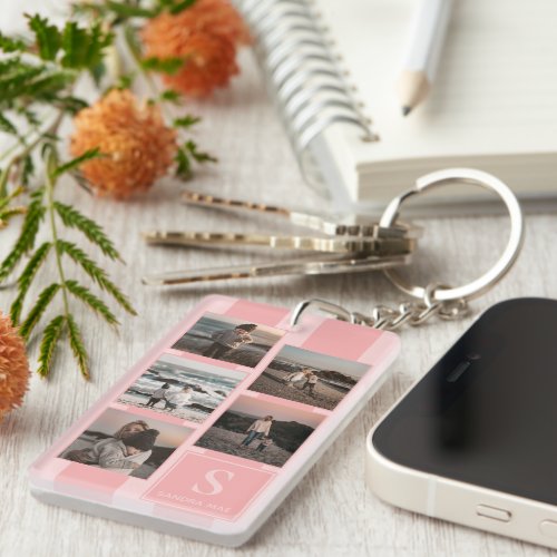 Custom Simple Photos Collage Dusty Rose Blush Pink Keychain