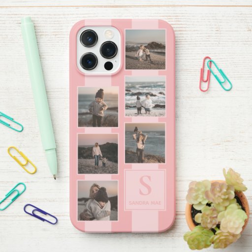 Custom Simple Photos Collage On Coral Blush Pink iPhone 12 Pro Max Case