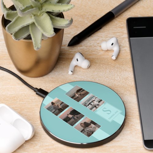 Custom Simple Photos Collage Robin Egg Blue Green Wireless Charger