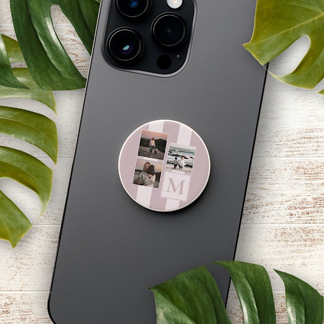 Custom Simple Photos Grid On Pastel Mauve Taupe PopSocket (Creator Uploaded)