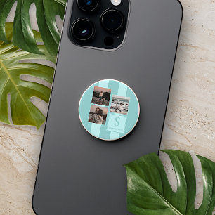 Custom Simple Photos Grid Robin Egg Blue Green PopSocket