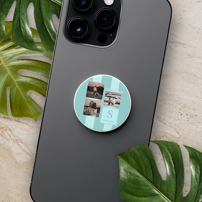 Custom Simple Photos Grid Robin Egg Blue Green PopSocket (Creator Uploaded)