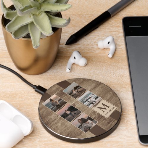 Custom Simple Photos On Classic Wood Grain Texture Wireless Charger