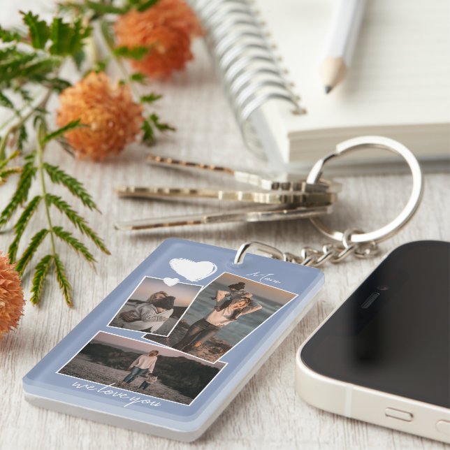 Custom Simple Photos On Lavender Violet Blue Keychain (Front Right)