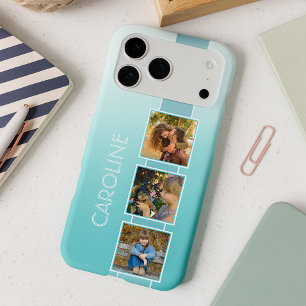 Custom Simple Photos On Light Teal Turquoise Blue Iphone 18 Pro Max Case