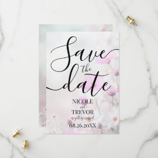 Custom Simple Pink Flowers Wedding Save The Date