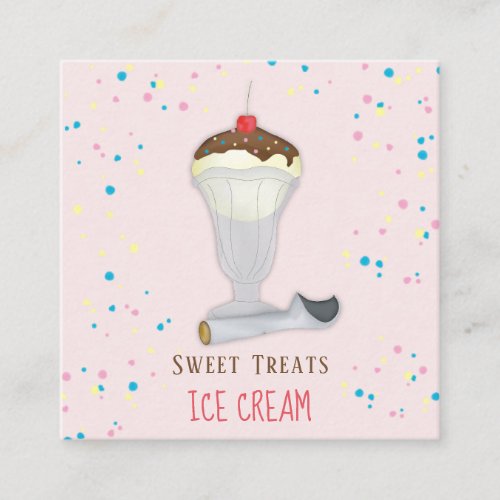 Custom Simple Pink Ice Cream Sundae Minimal Square Business Card