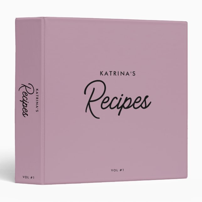 Custom Simple Pink Minimalist Script Recipe 3 Ring Binder (Front/Spine)